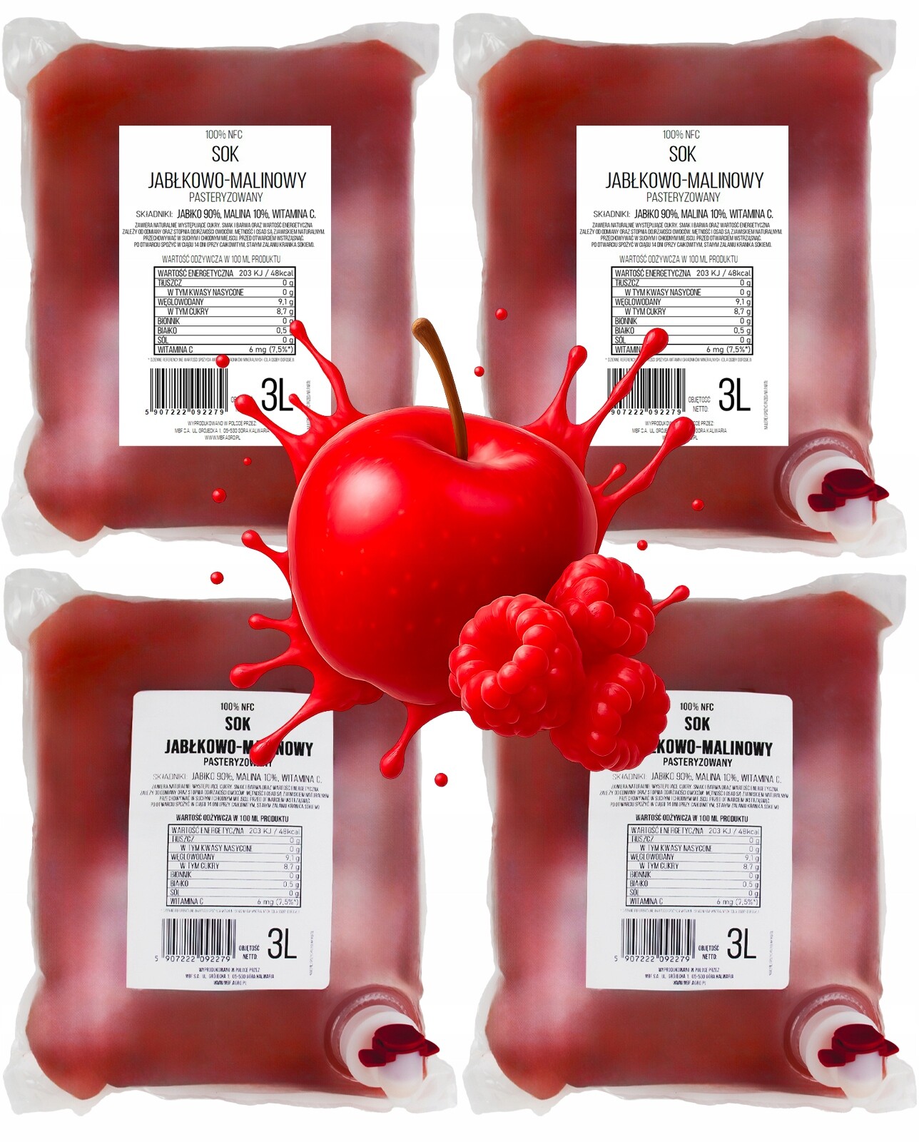 Jablečno-malinový džus 3L Nfc Pure Press Jablko 90% Malina 10% 4x3L