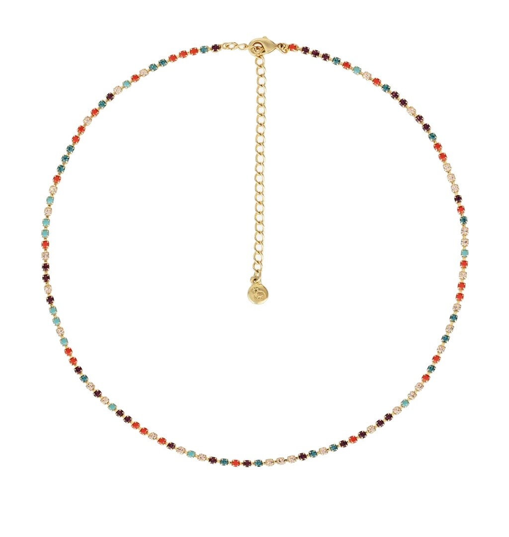 Preciosa Pozlacený náhrdelník s českým křišťálem Choker Glowline Royal Lagoon 2570Y70