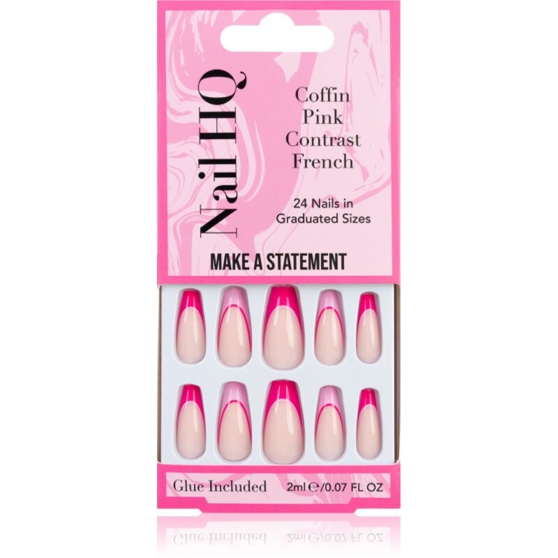 Nail HQ Coffin Pink Contrast French umělé nehty s lepidlem 24 ks