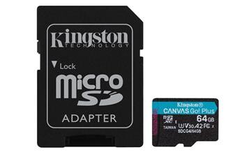 Kingston paměťová karta 64GB microSDXC Canvas Go Plus Gen4 A2 U3 V30 Card + ADP
