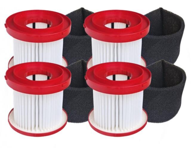 HEPA filtry pro MILWAUKEE M18 VC2, M18 FPOVCL, M12 FVCL a filtry pěnové, 4+4ks
