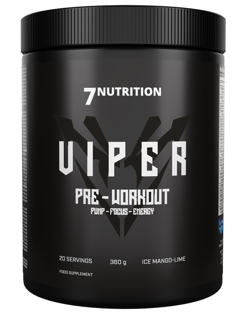 7Nutrition Viper Pre-Workout 360 g, sypká předtréninková směs s kofeinem, Ice Mango Lime