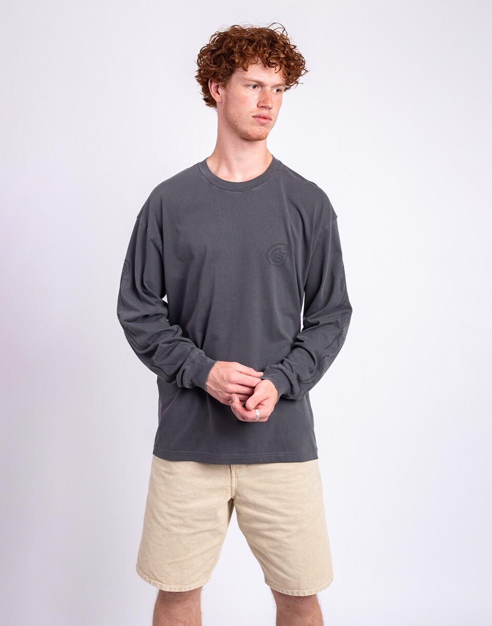 Carhartt WIP L/S Terrestrial T-Shirt Black/Graphite pigment garment dyed XS