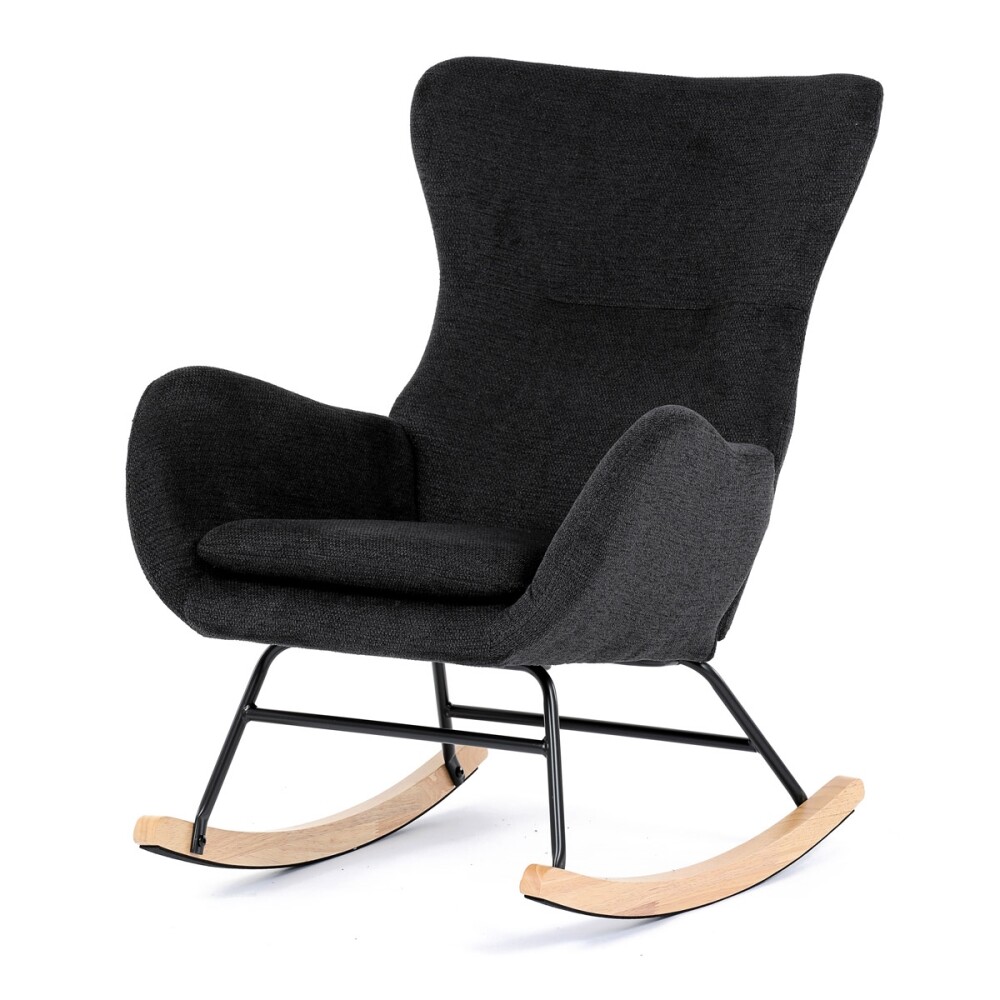 Houpací křeslo JERRIS, potah černá látka, dřevěné nohy