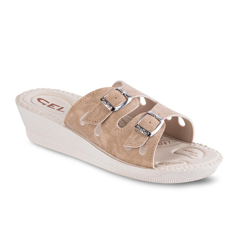 Dámské anatomické pantofle na klínku béžové vel. 37