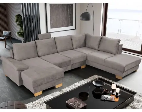 Sedací souprava Chivas, tvar pravé U, kamenná hnědo-šedá látka