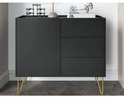 Komoda se šuplíky Harmony, černá/černý mramor