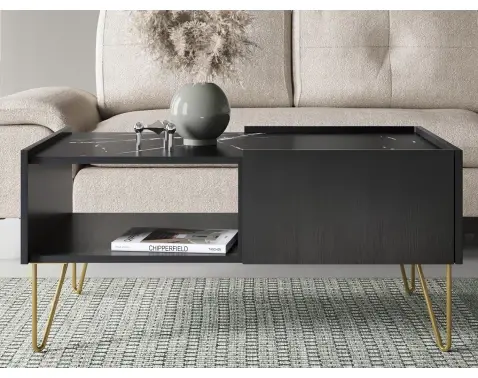 Konferenční stolek se zásuvkami Harmony, černý/černý mramor