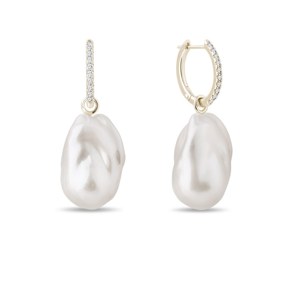 Náušnice kruhy s barokními perlami a diamanty ve zlatě KLENOTA