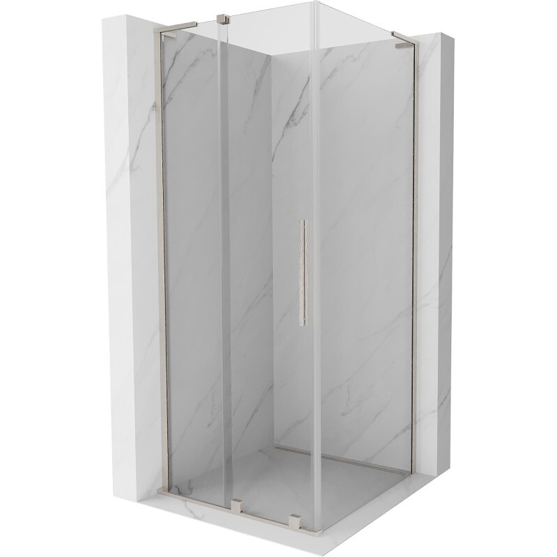 MEXEN/S Velar L sprchový kout, posuvné dveře 90 x 90 cm, transparent, nikl kartáčovaný 871-090-090-03-97