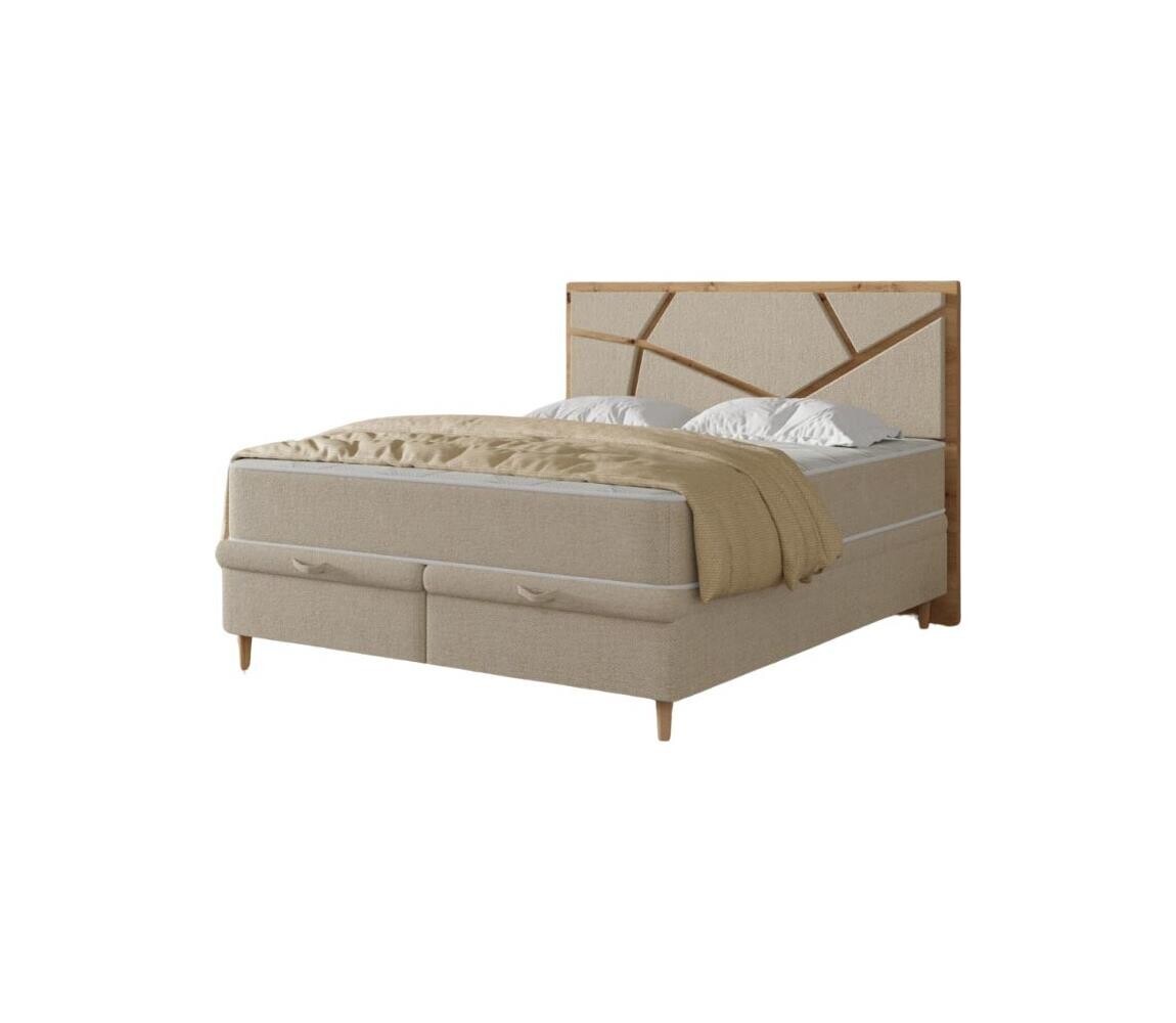 Meble Polskie Čalouněná postel s matracemi a úložným prostorem NAOMI 180x200 cm béžová
