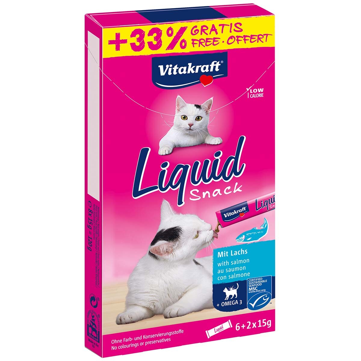 Vitakraft Cat Liquid-snack s lososem / kuřetem za skvělou cenu -Liquid-snack s lososem + omega 3