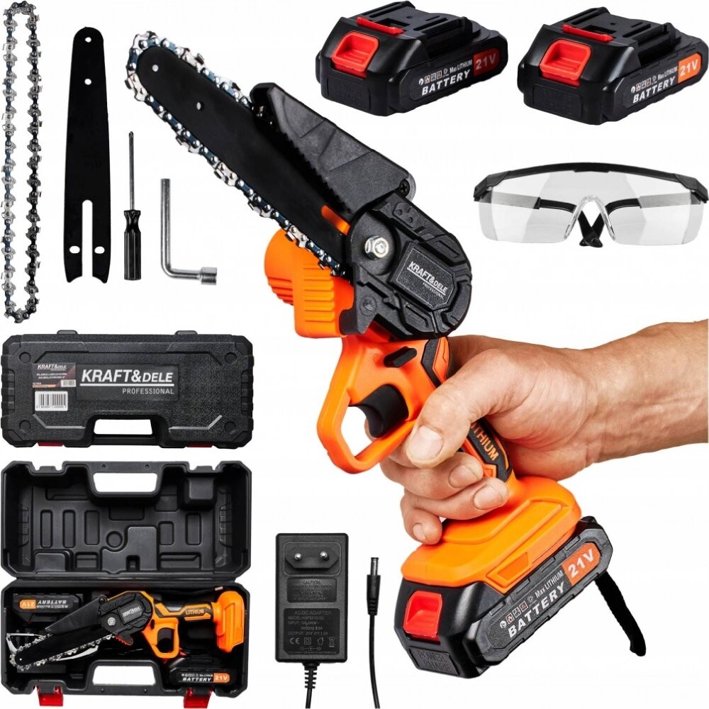 Kraft&Dele AKU řetězová pila 21V 15cm KD10626 + 2x baterie (II. Jakost)