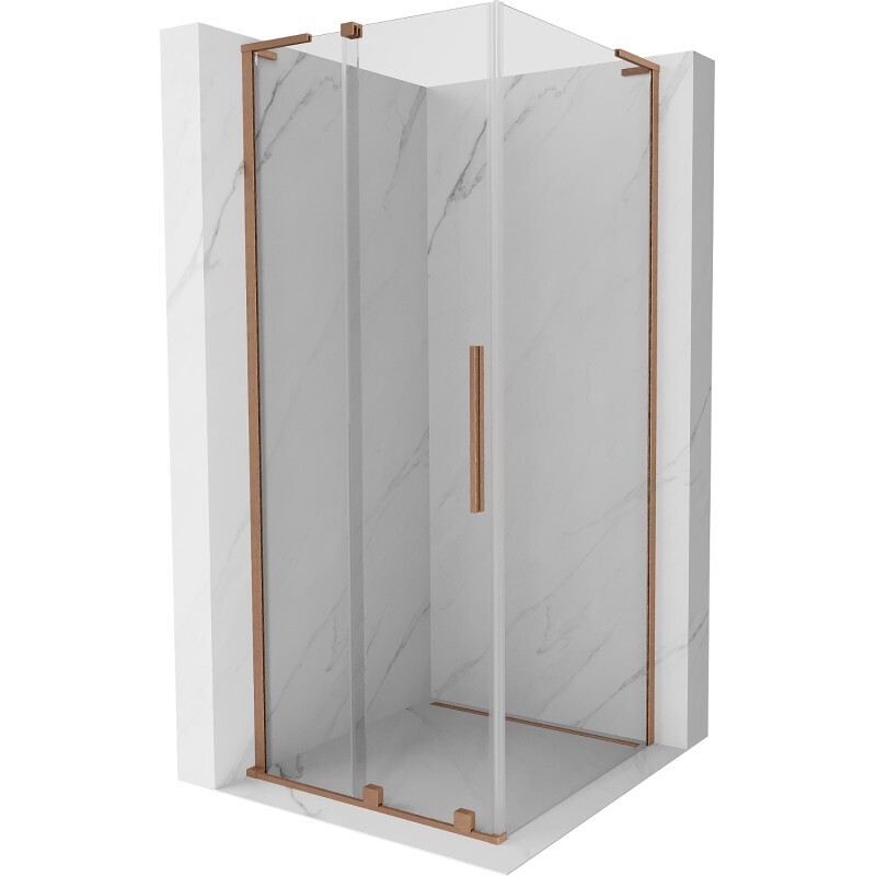 MEXEN/S Velar L sprchový kout, posuvné dveře 90 x 90 cm, transparent, měď kartáčovaná 871-090-090-03-65