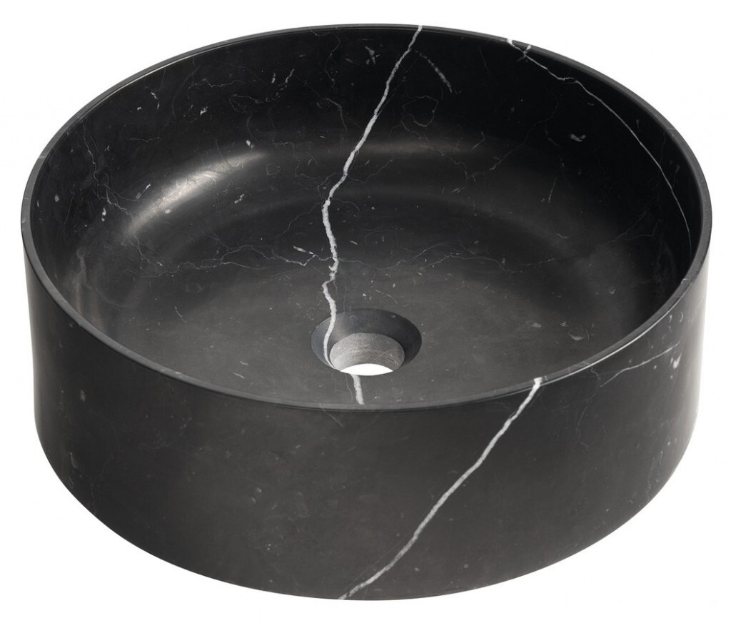 SAPHO BLOK kamenné umyvadlo na desku, Ø 40cm, matný černý Marquin 2401-52