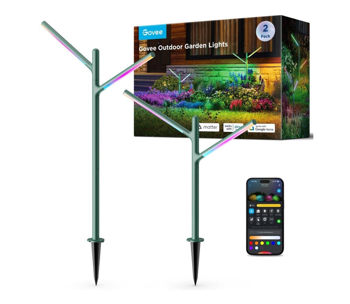 Govee Govee-SADA 2x LED RGBICWW Stm. venkovní lampa LED/36W/230V IP66 2700-6500K Wi-Fi