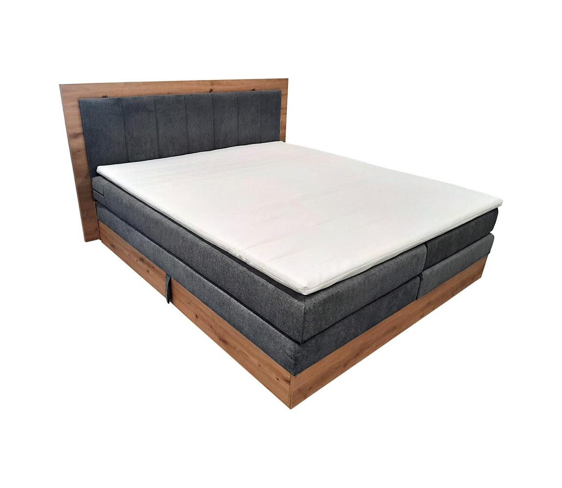 Meble Polskie Boxspringová postel s matracemi a topp. s úlo. prostorem JASMINE 180x200 cm šedá