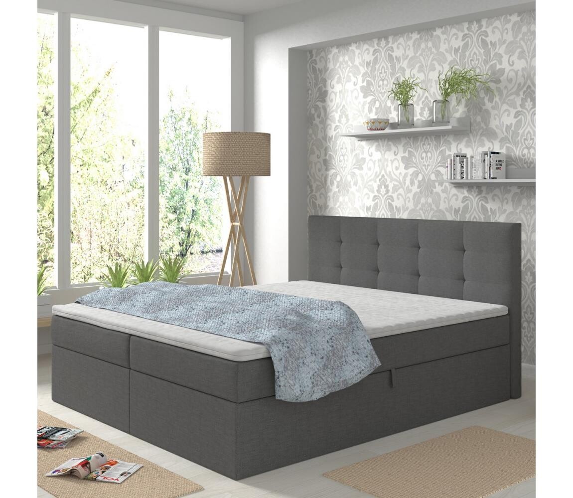 Meble Polskie Čalouněná postel s matracemi a topp. s úlož. prostorem EMBER 180x200 cm antracit