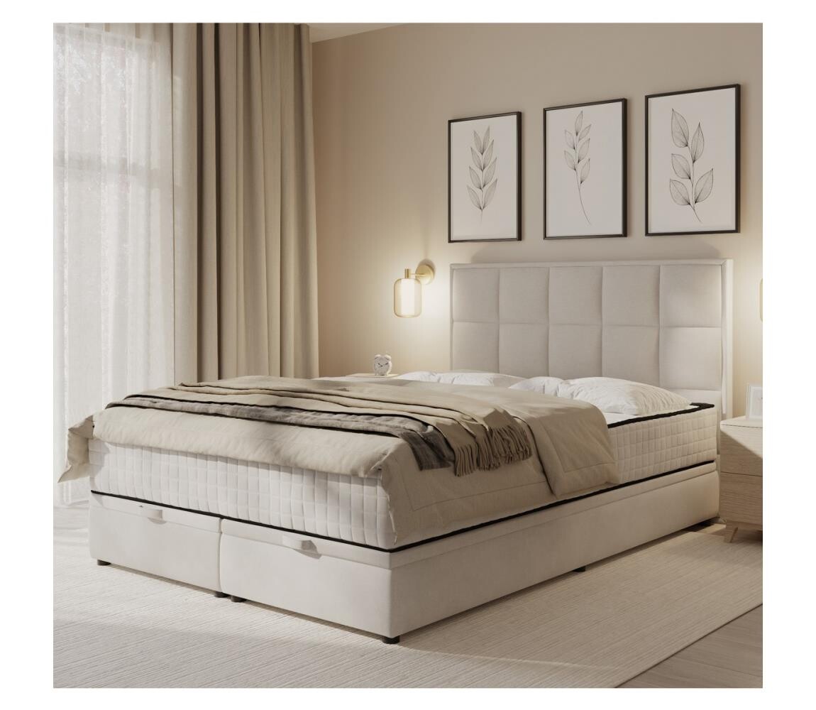 Meble Polskie Čalouněná postel s matracemi a úložným prostorem GRACE 160x200 cm béžová