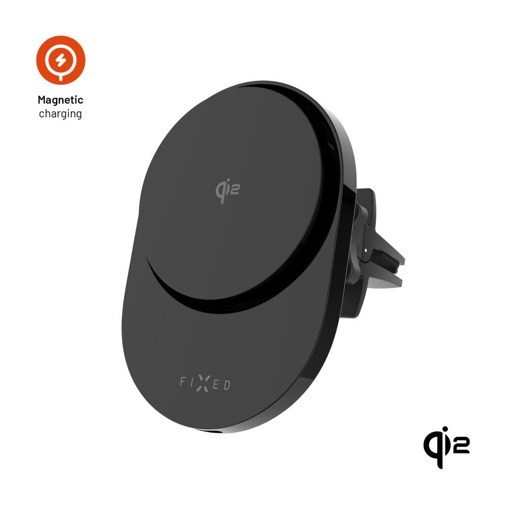 Držák do auta s bezdrátovým nabíjením FIXED MagAir s podporou uchycení MagSafe a standardem Qi2, 15W, černý