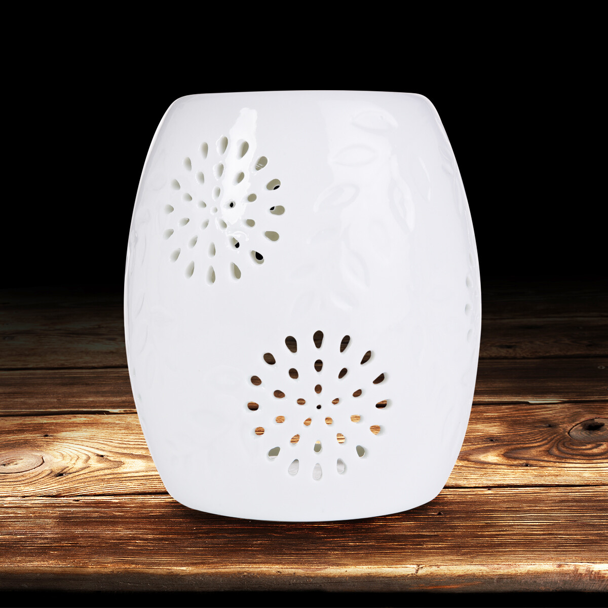 MANDARA | Keramická aromalampa s mandalovým dekorem | lesklá bílá elegance
