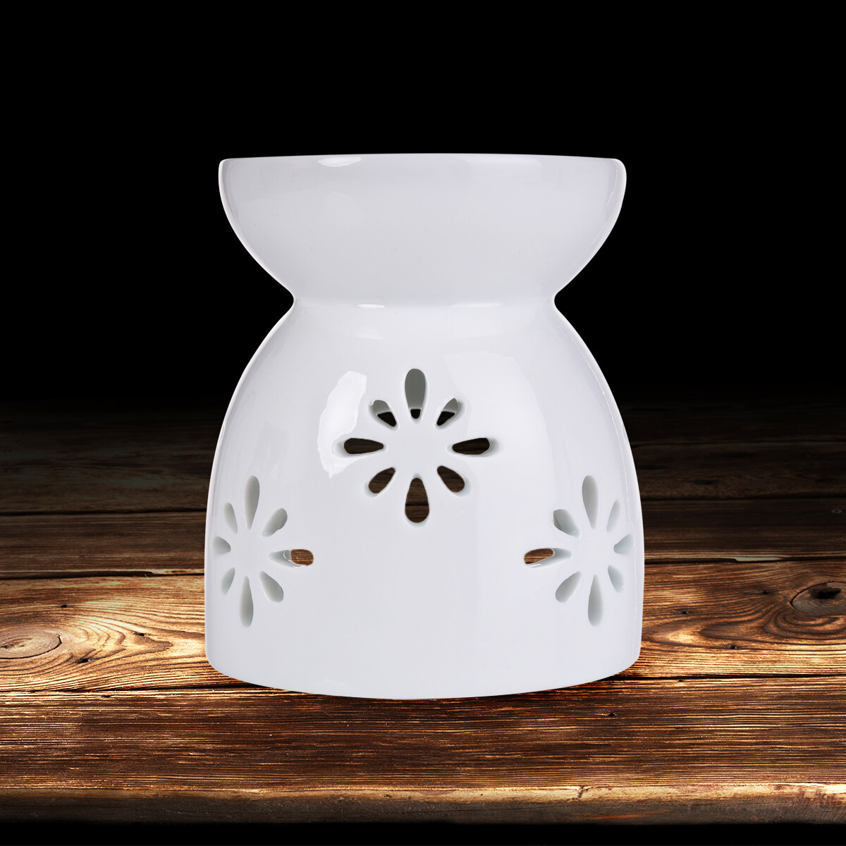 CAVOLIA | Aromalampa s květinovým dekorem & jeskynním tvarem | lesklá bílá keramika