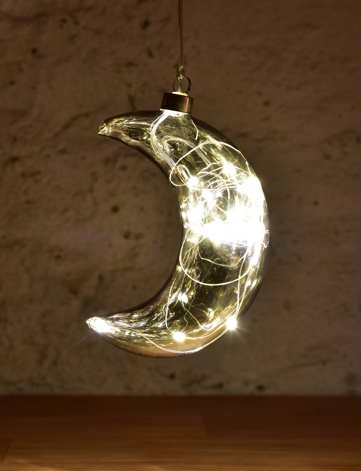 LUNARA | 18 cm závěsný stříbrný měsíc s LED osvětlením | dekorace na zavěšení