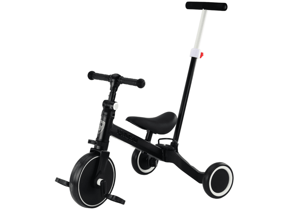 mamido Dětská tříkolka a odrážedlo 2v1 PRO50 s vodící tyčí černá