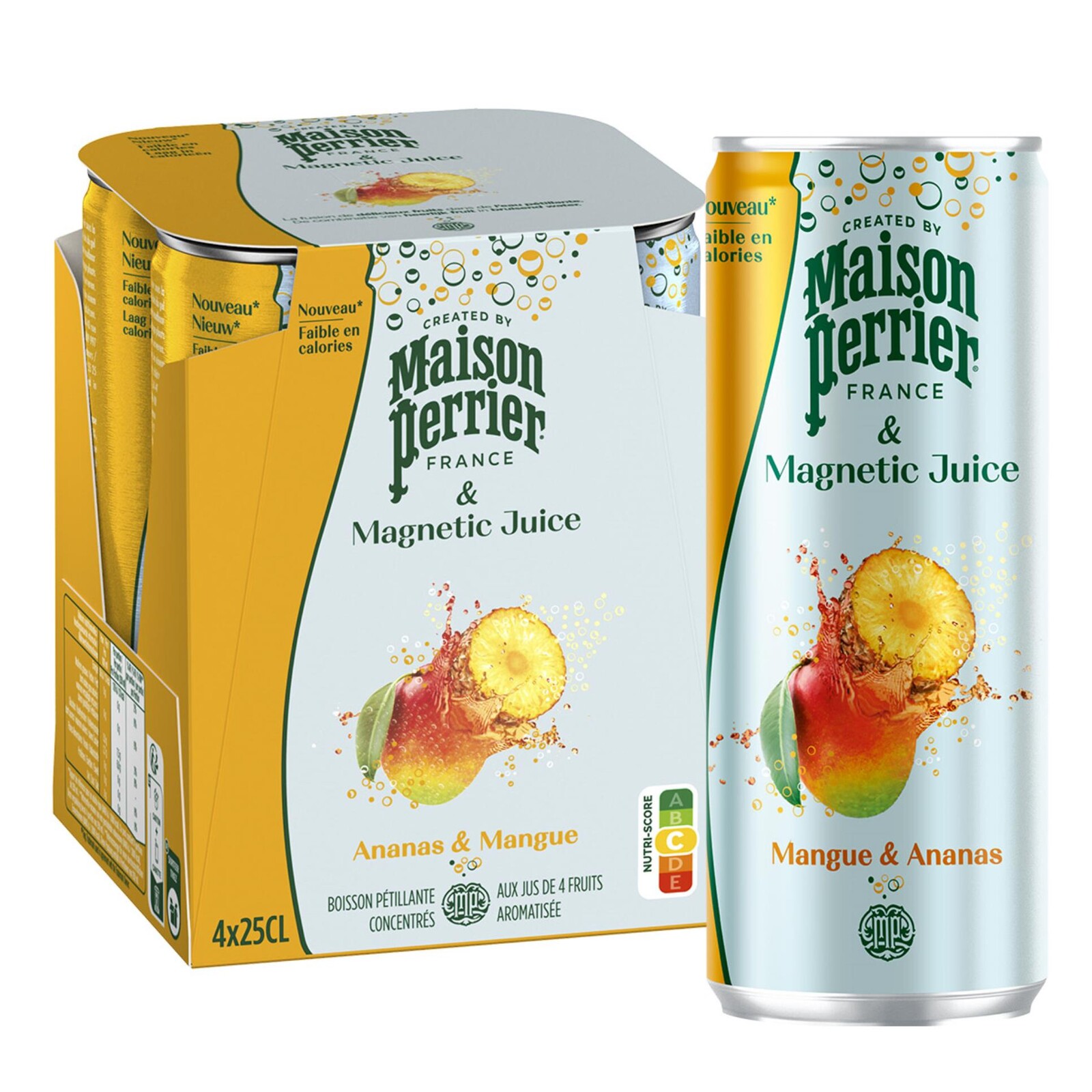 Minerální voda Perrier - perlivá, ananas& mango, plech, 4x 0,25 l