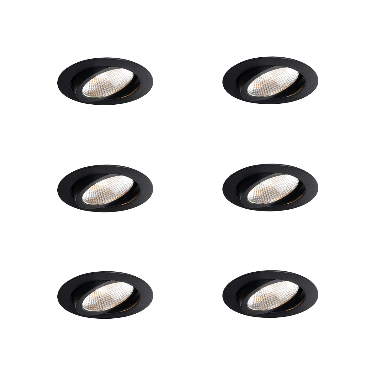 Sada 6 zapuštěných bodových svítidel černá 9,5 cm vč. LED 1300 lm stmívatelná IP23 - Gaius