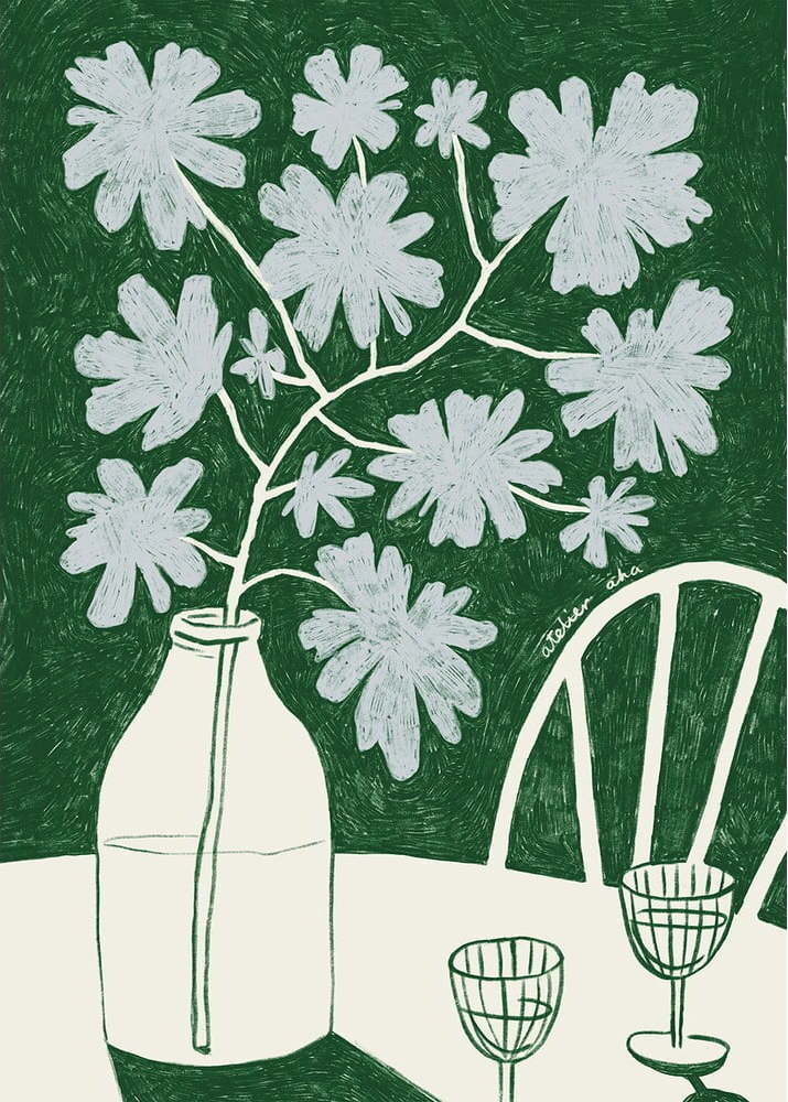 Plakát 30x40 cm Blue Flowers & Red Wine – The Poster Club