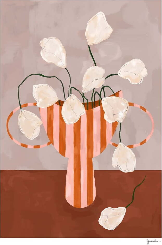 Plakát 50x70 cm White Flowers in Striped Vase – The Poster Club