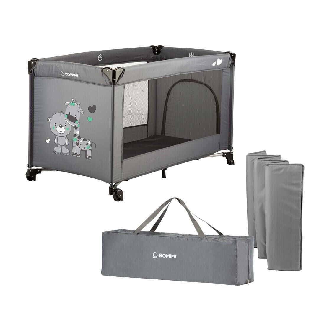 Bomimi MONDO Postýlka žirafa & medvěd, anthracite šedá