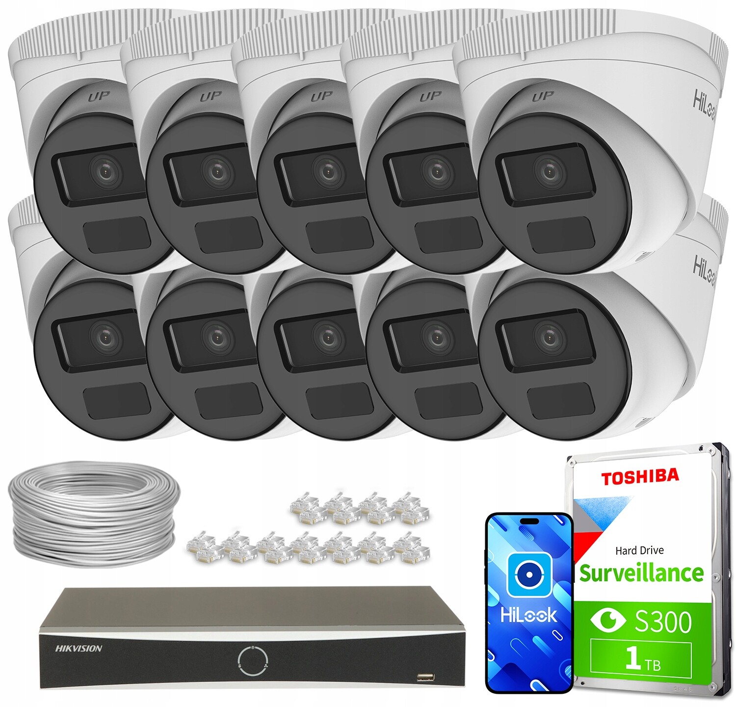 Sada pro monitorování 10x IPCAM-T2-P 2mpx DS-7616NXI-K2/16P(D) Full Hd