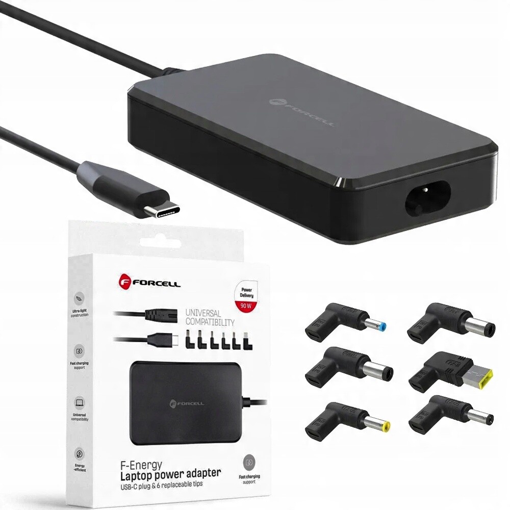 Univerzální napájecí adaptér pro notebook Forcell Pd 90W Usb-c 6 koncovek