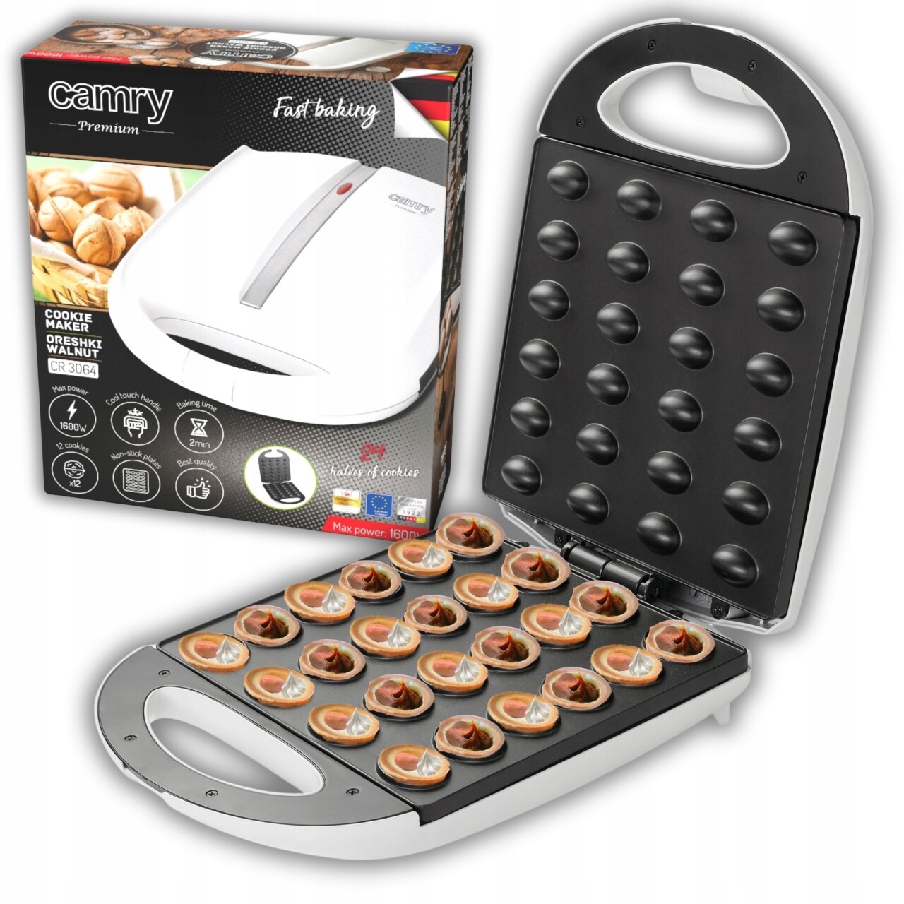 Opékač na ořechové koláče Forma na 24 kusů Elektrický 1600W Oříšky