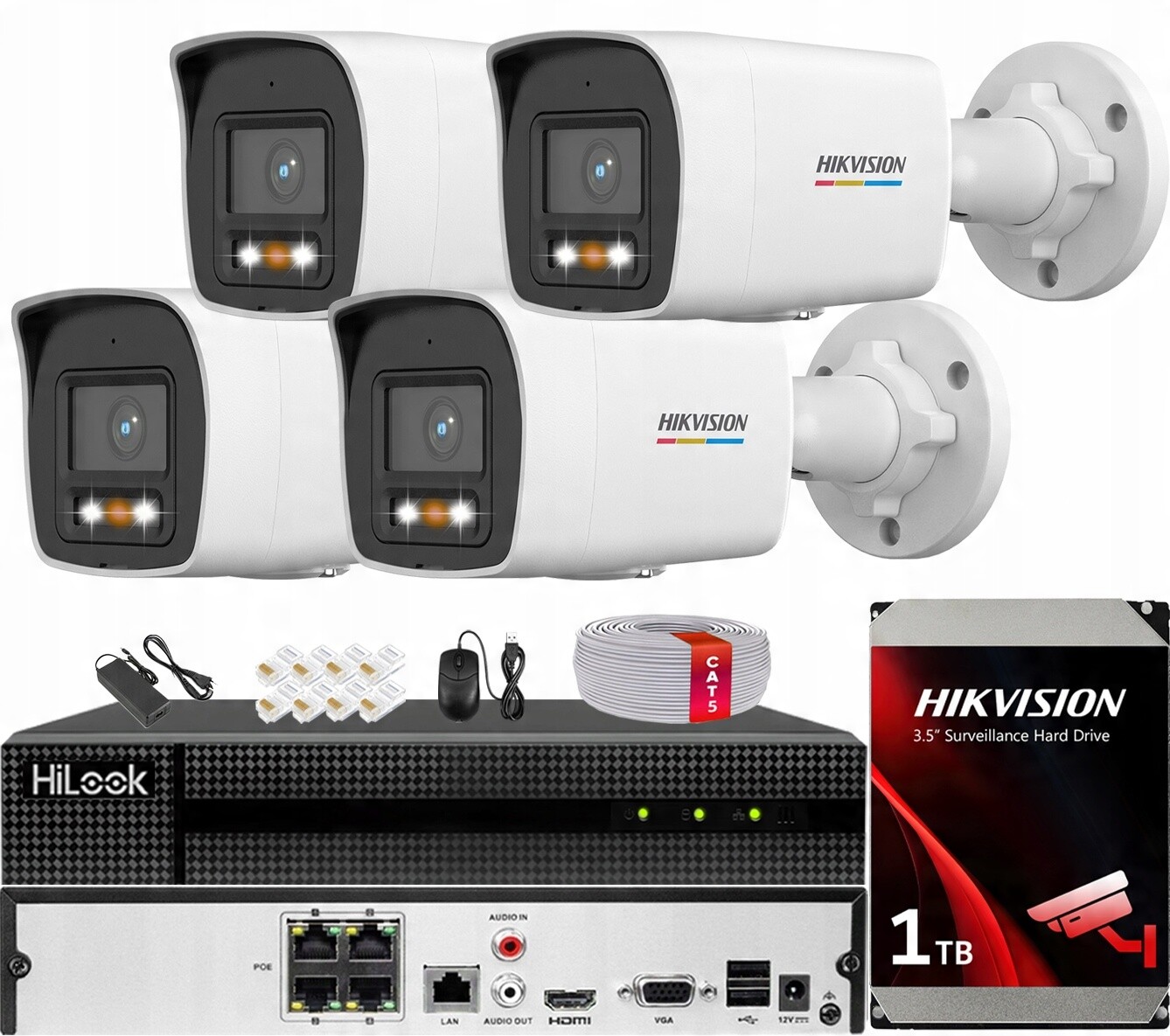 Monitorovací sada 4x Kamera DS-2CD1067G2H-LIU 6MPx ColorVu Hikvision 1TB