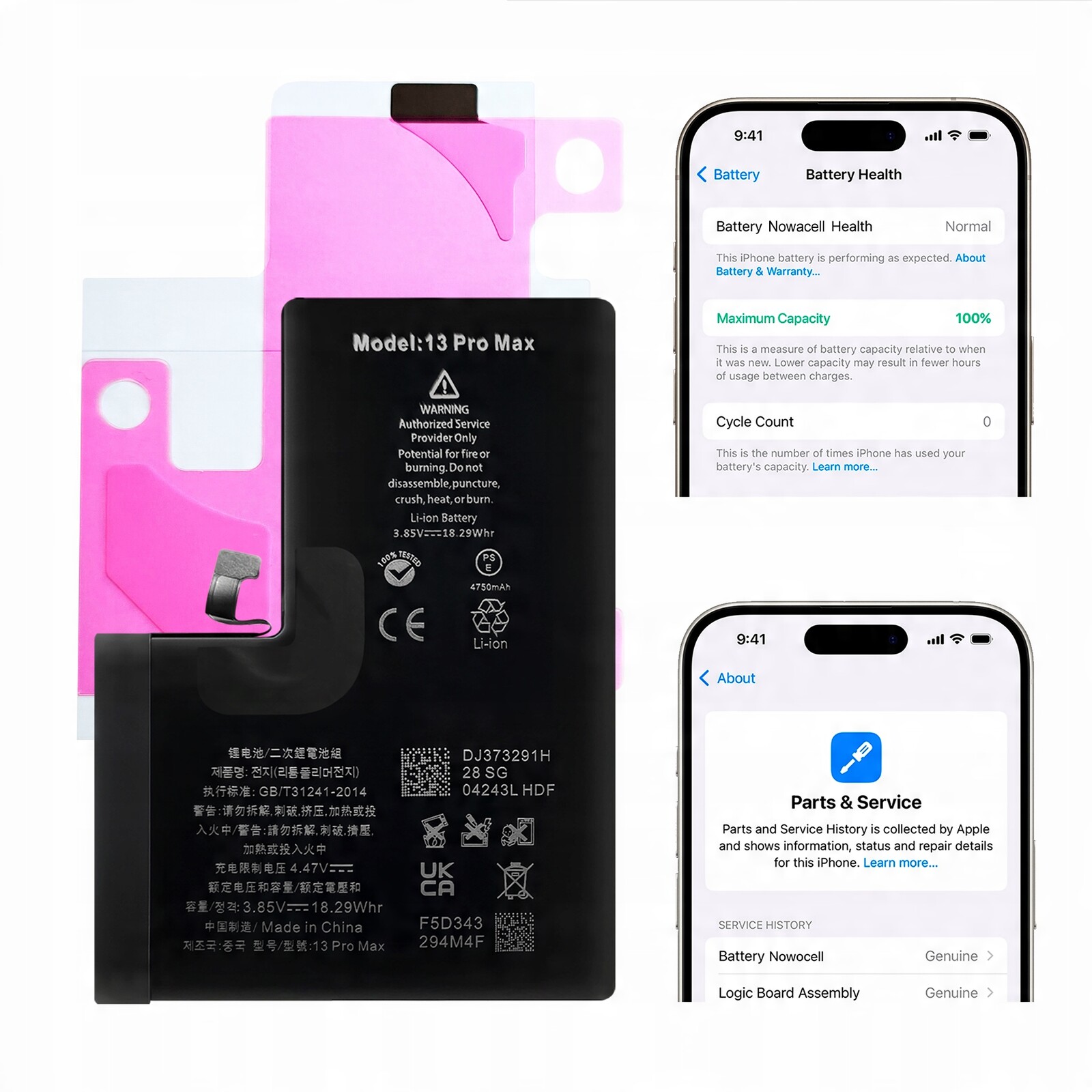 Baterie iPhone 13 Pro Max Diagnosable Větší kapacita Kondice 100%