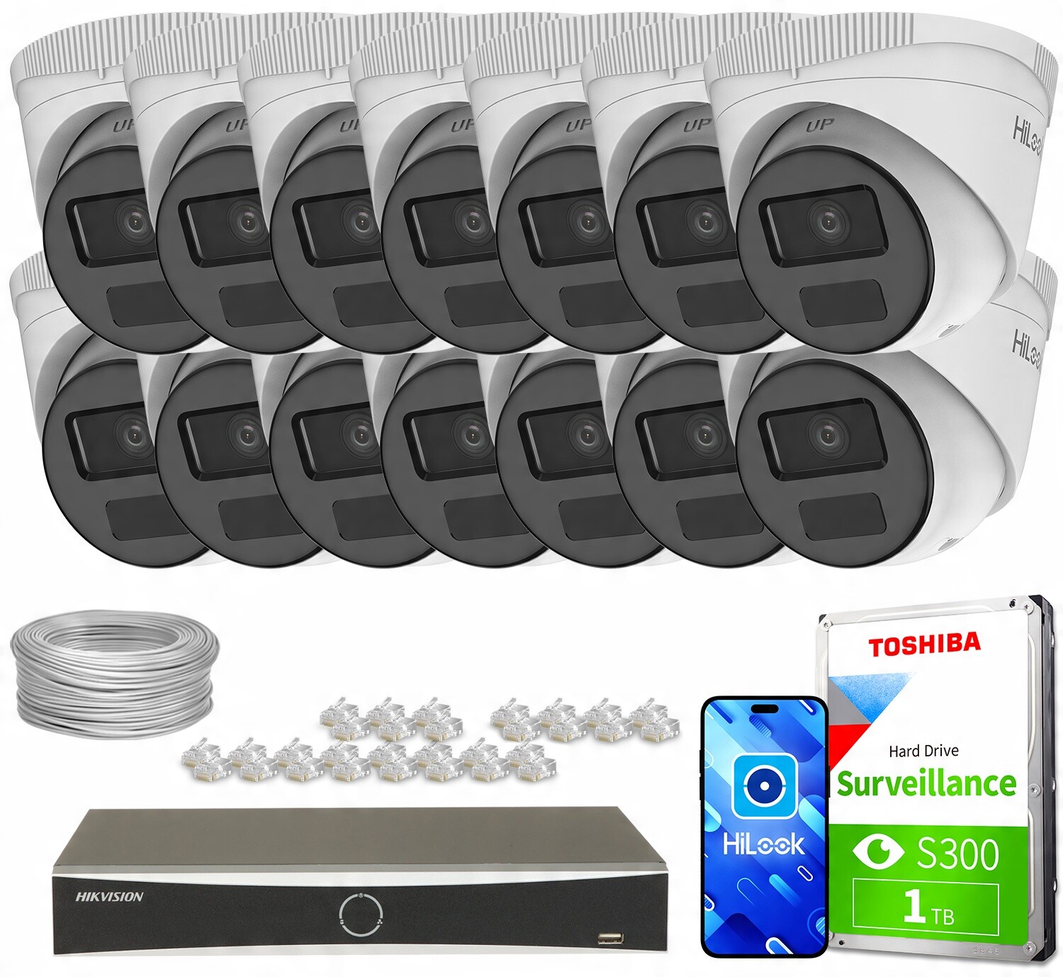 Sada pro monitorování 14x IPCAM-T2-P DS-7616NXI-K2/16P(D) Full Hd Ir 20 m