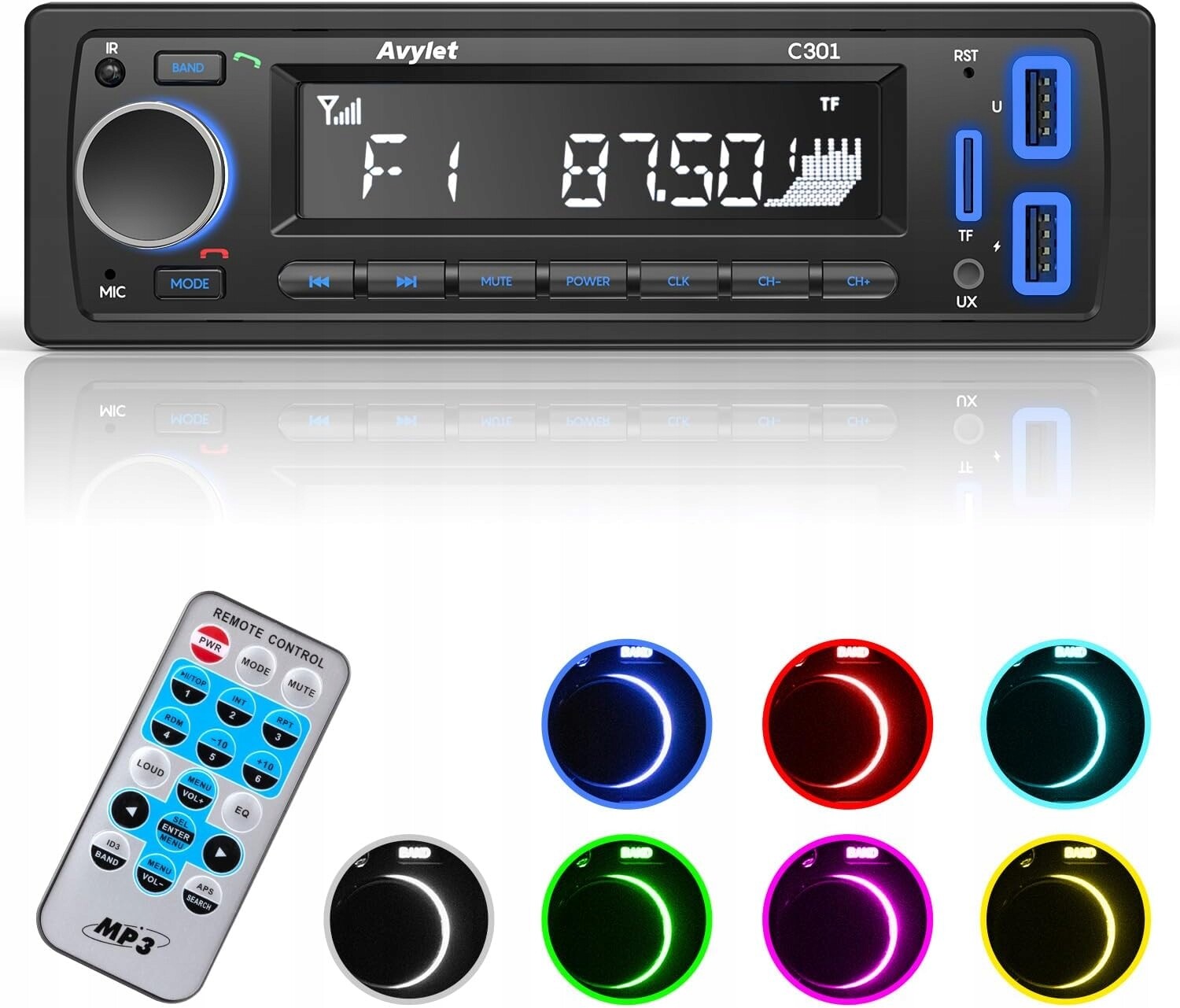 Autorádio 1 Din Avylet C301 BT5.0 Usb Sd Aux Fm Qc Pilot 60Wx4