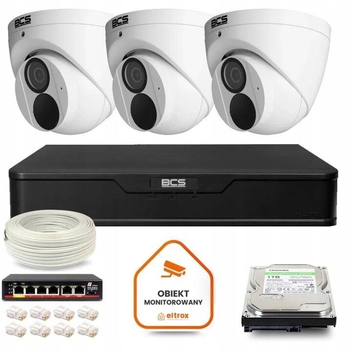 Sada pro monitorování Ip kamery 3x BCS-P-EIP28FWR3-Ai2 8Mpx Ir 30 m