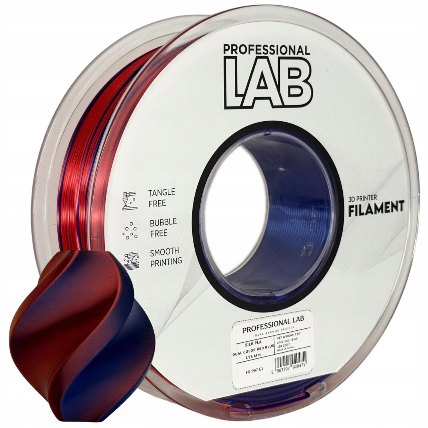 FilamentSilk Pla Dual Color red blue Prof. Lab 1,75 mm 1000 g červená obloha