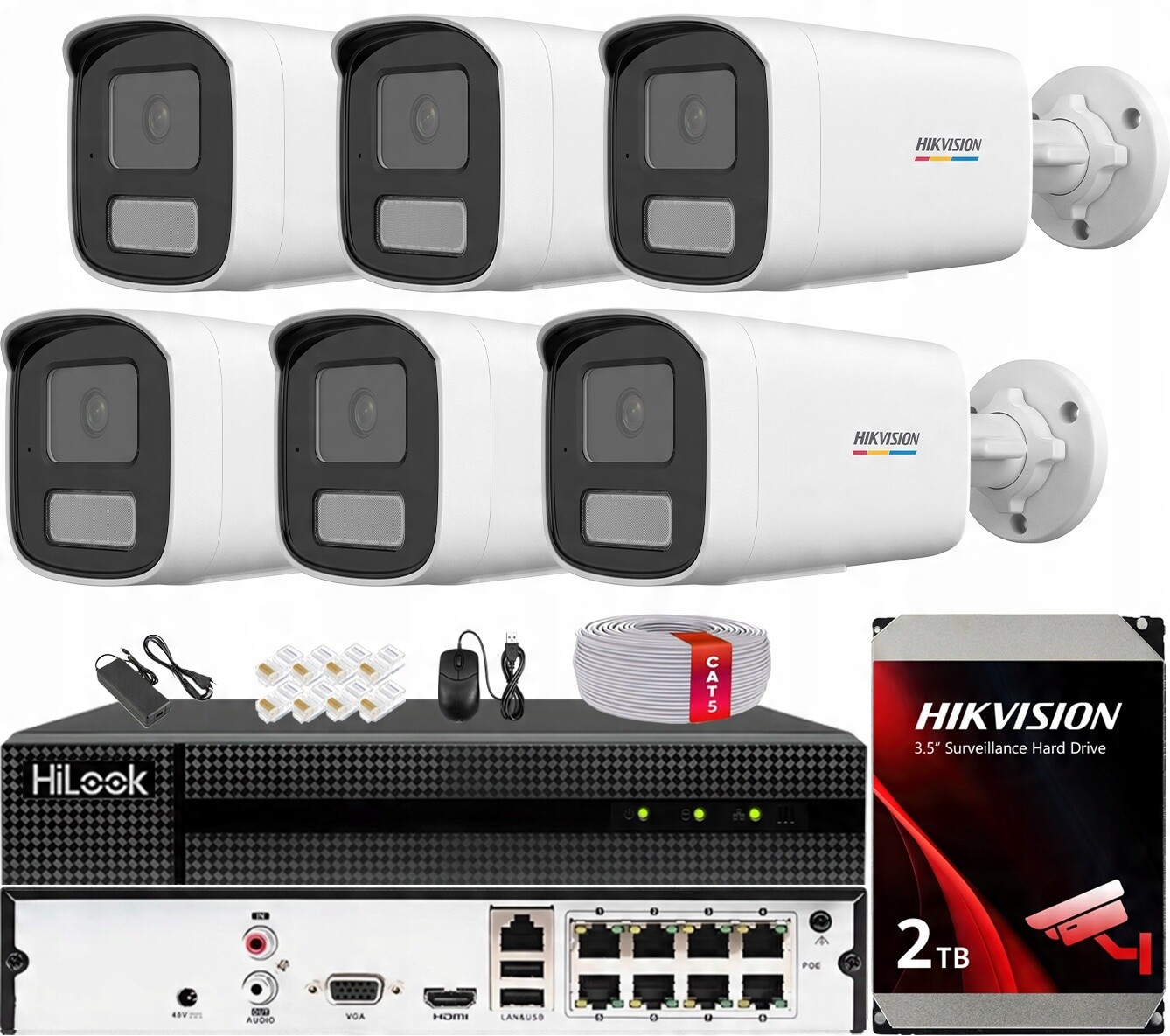 Monitorovací sada 6 kamer DS-2CD1T47G2H-LIU 4MP hybridní světlo Hikvision 2TB