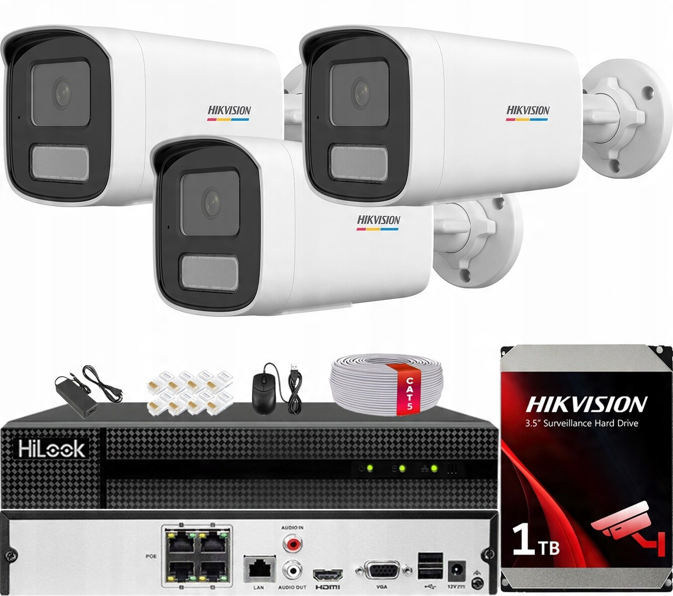 Monitorovací sada 3 Kamery Ip 4MPX ColorVu Ir/led Disk Hikvision 1TB