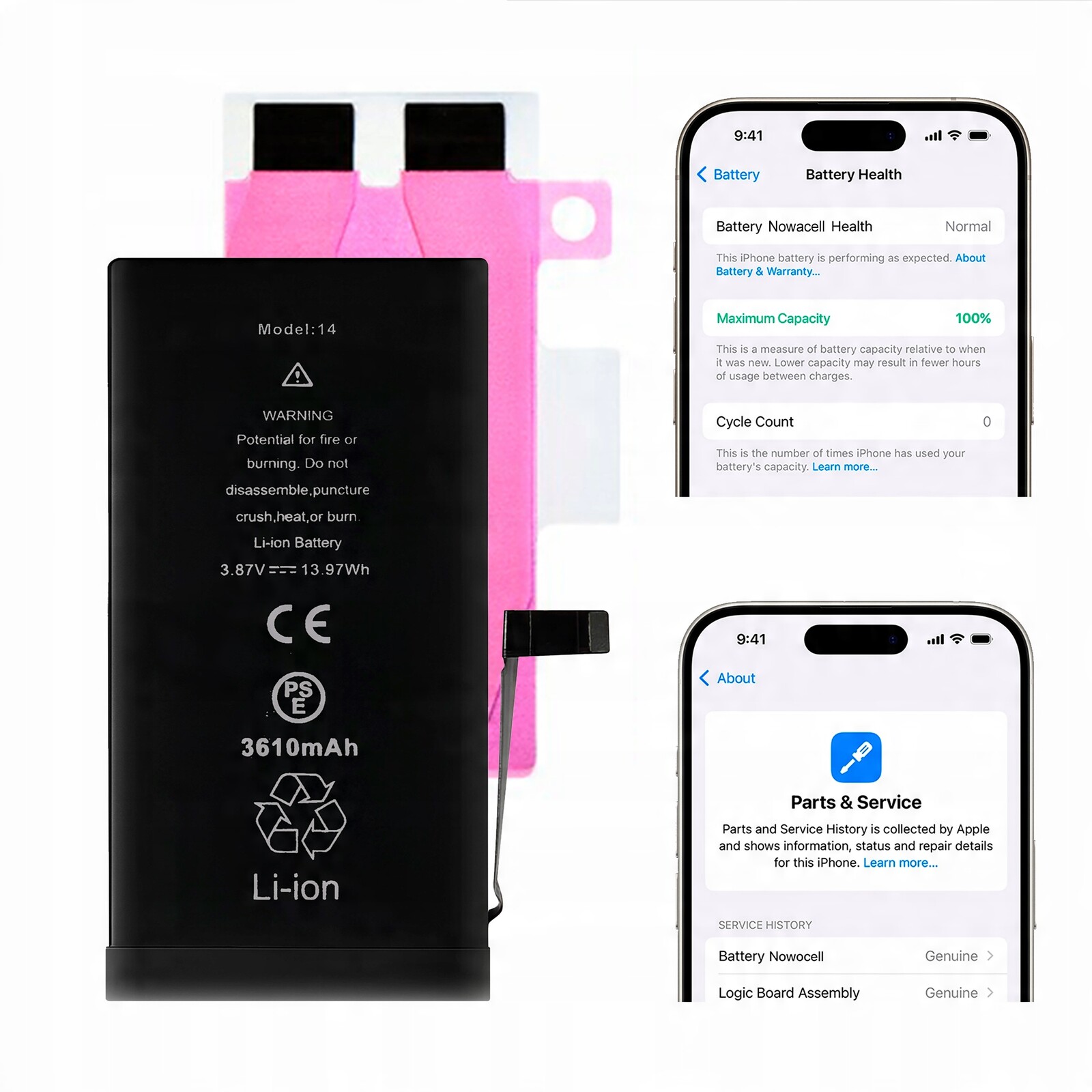 Baterie iPhone 14 3610 mAh Bez hlášení| Větší kapacita Kondice 100%