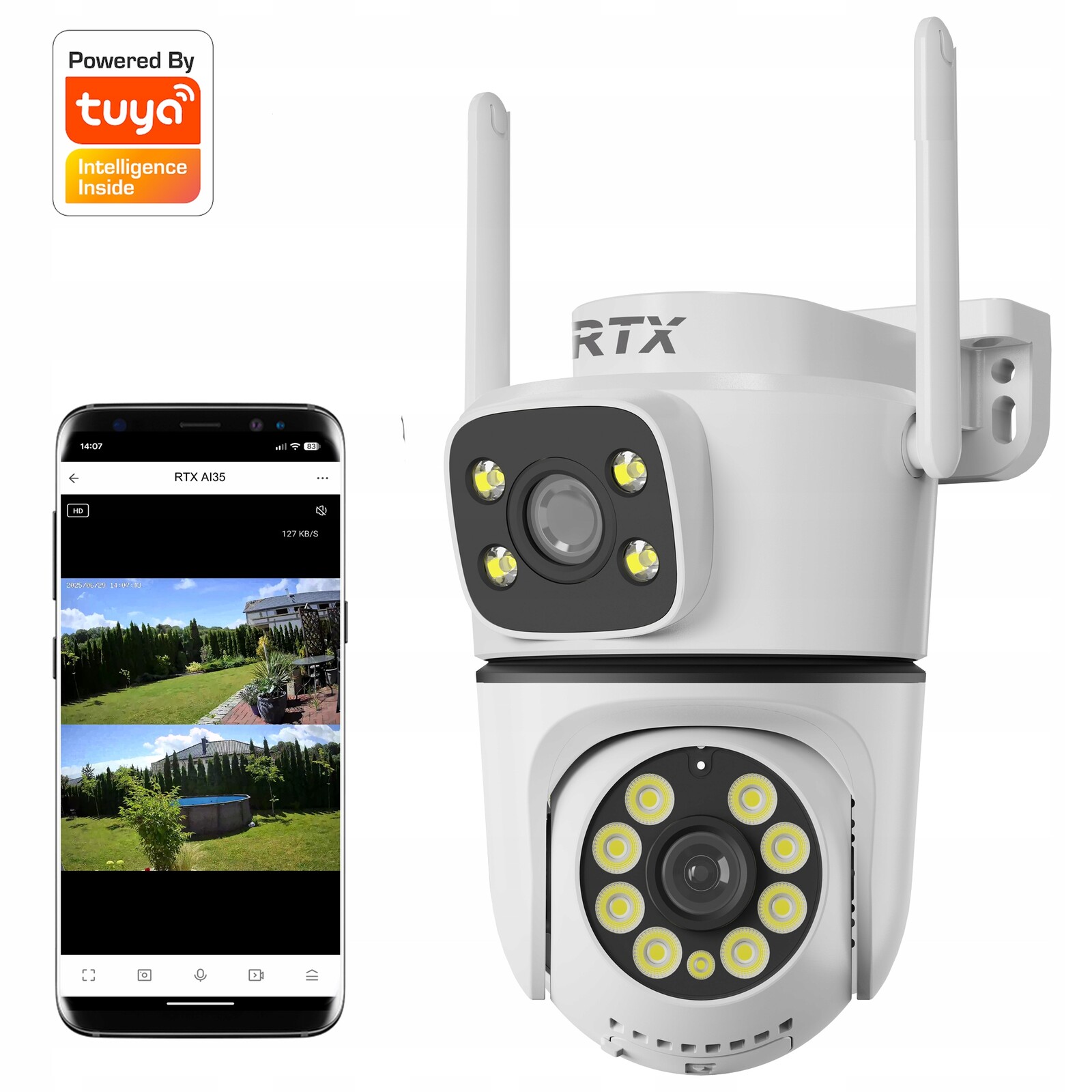 Kamera Rtx Ip Tuya Venkovní otočná 2-way Audio Záznam Sd 2 Objektivy