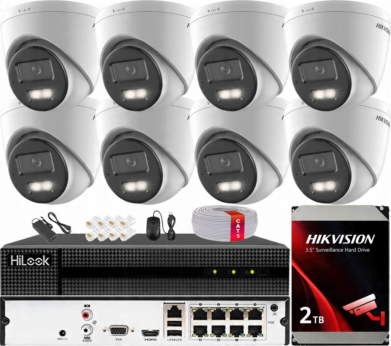 Monitorovací sada pro 8 kamer 4MPX Smart Hybrid Light 40 m Hikvision PoE 2TB