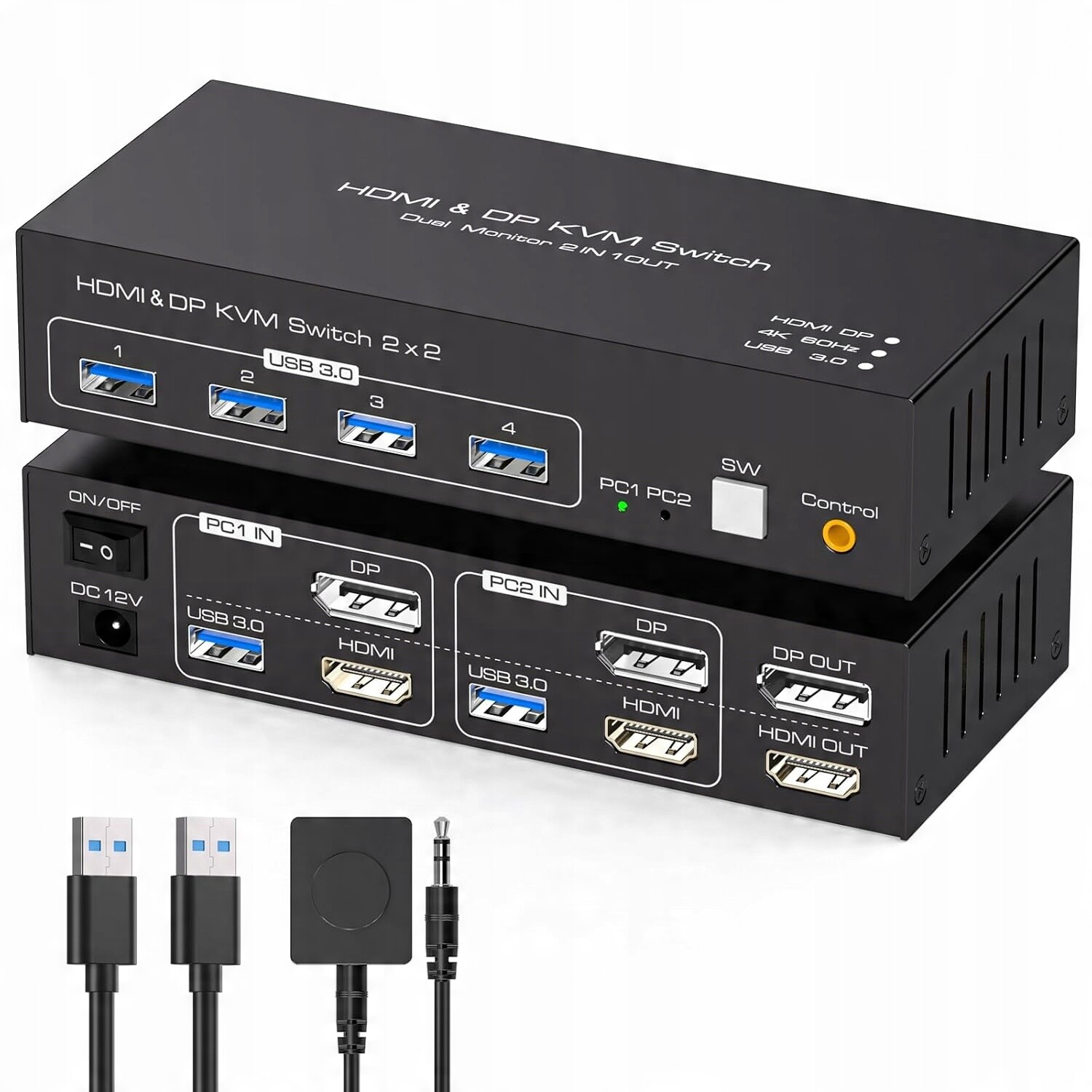 Kvm Switch 2 Pc 2 Monitory DisplayPort Hdmi 4K 60Hz Usb 3.0 Tjcxele