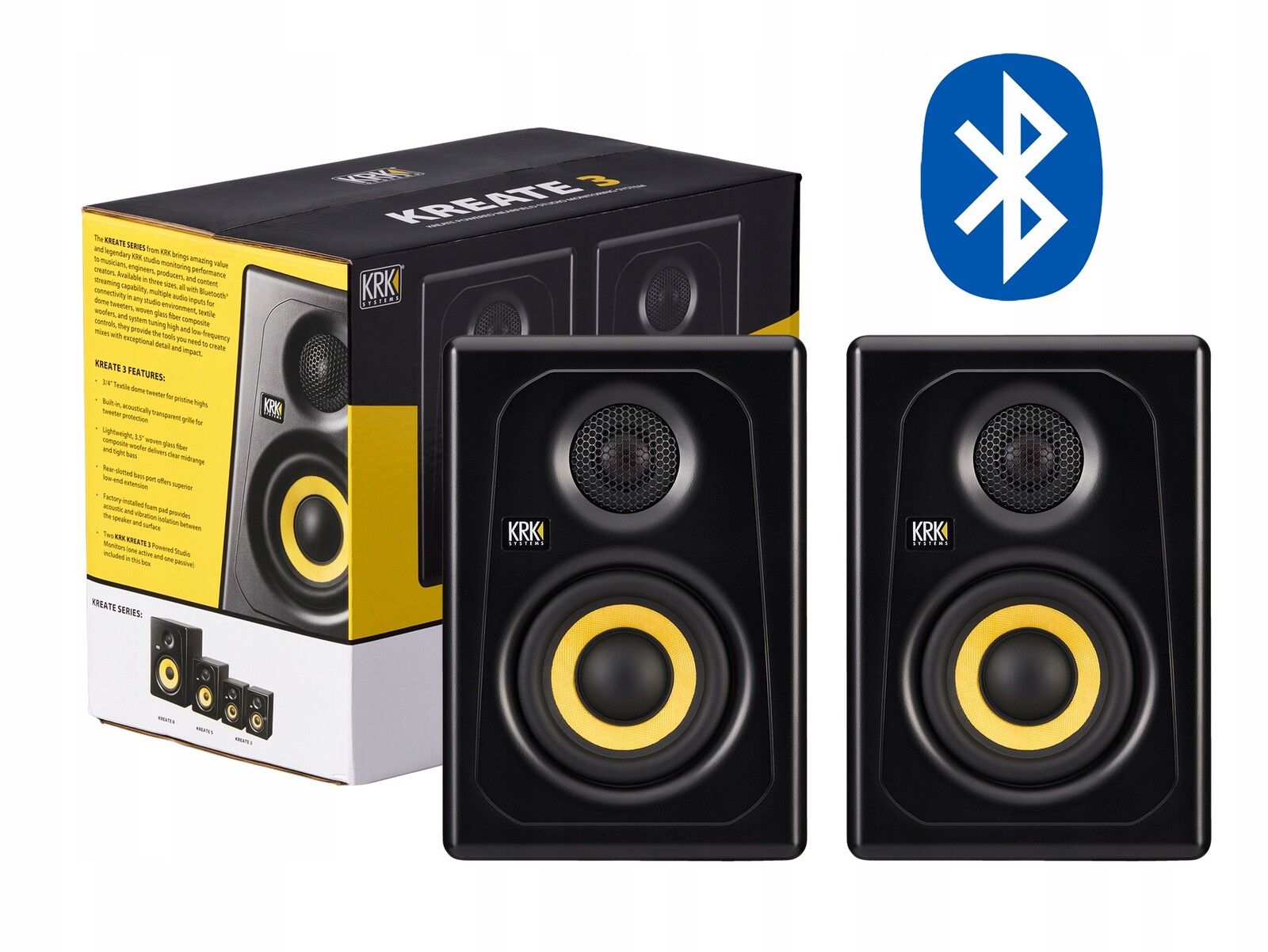 Krk Kreate 3 páry aktivních studiových poslechových monitorů pro DJe s Bluetooth