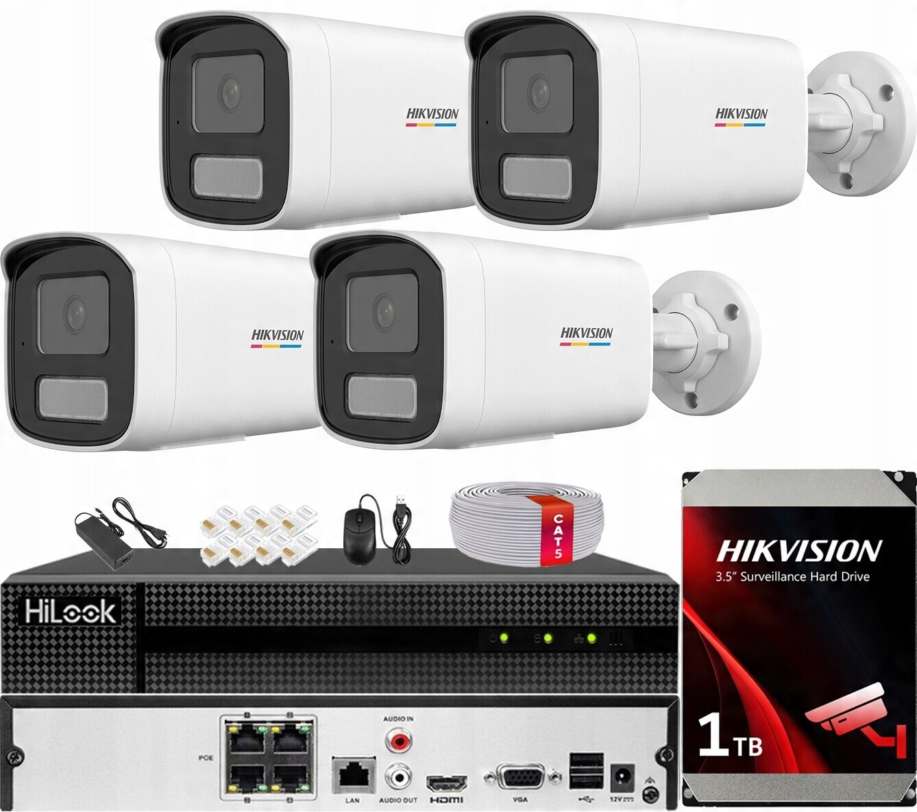 Monitorovací sada 4 Kamery Ip 4MPX ColorVu Ir/led Disk Hikvision 1TB